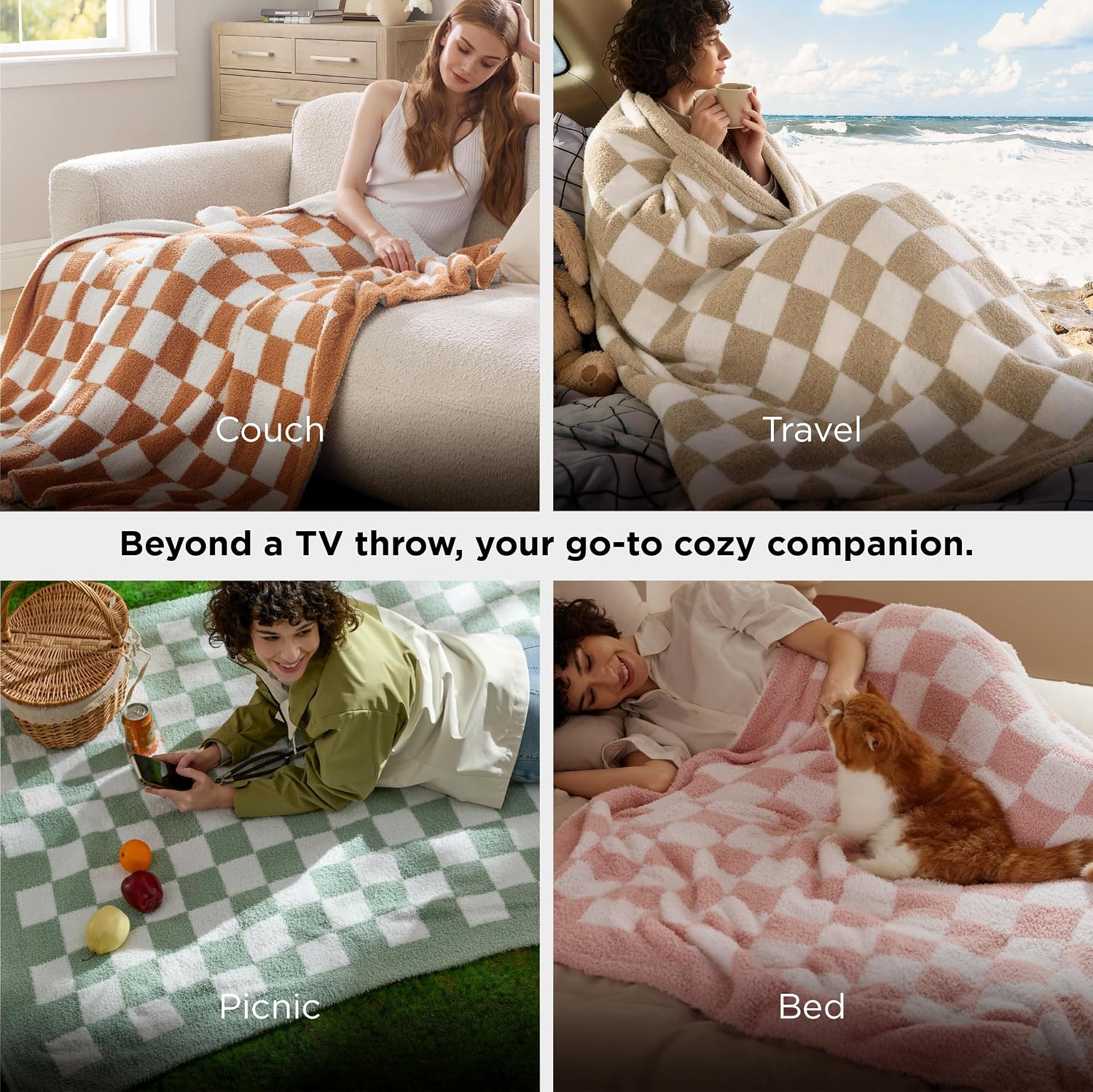 Cozy Beige Checkered Throw