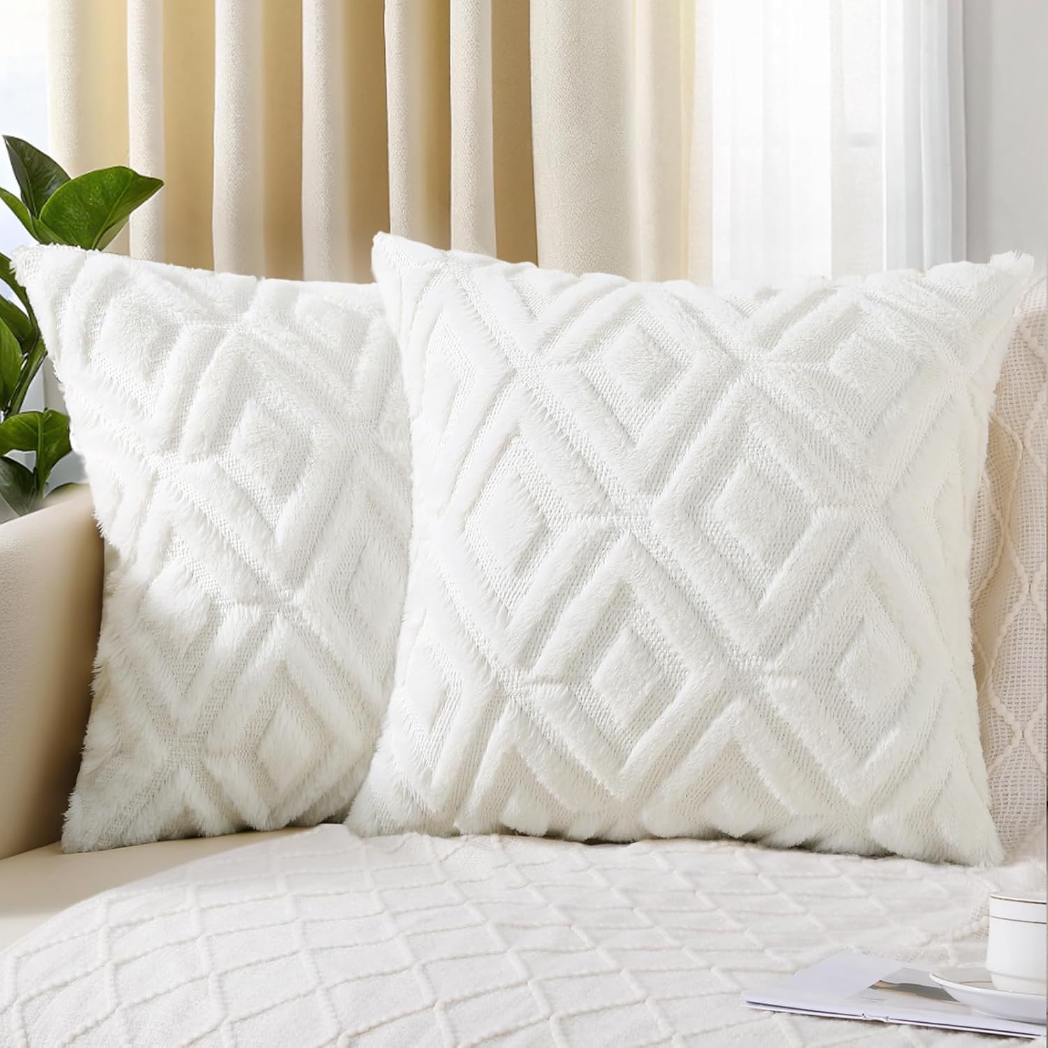 Cream Faux-Fur Pillow Covers