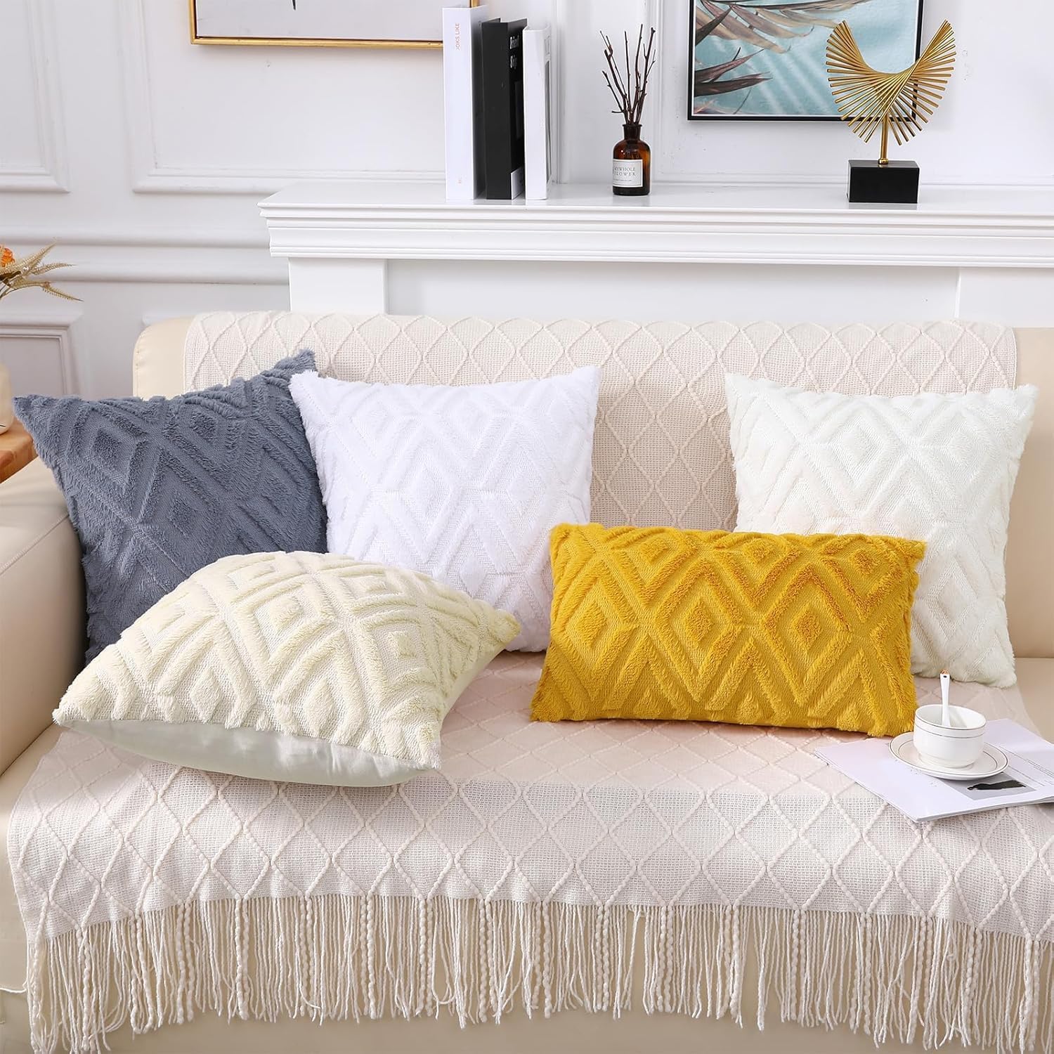Cream Faux-Fur Pillow Covers