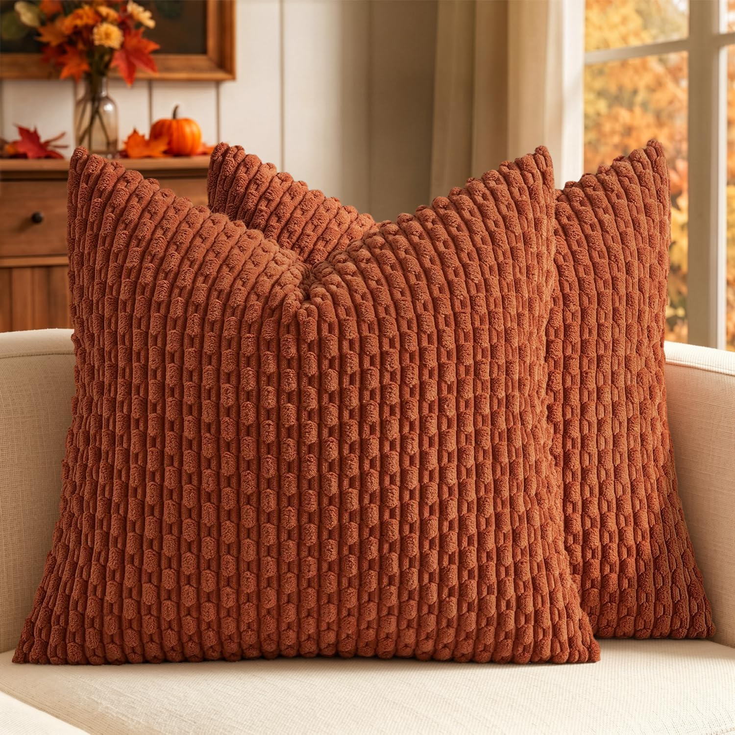 Rust Corduroy Fall Pillow Covers