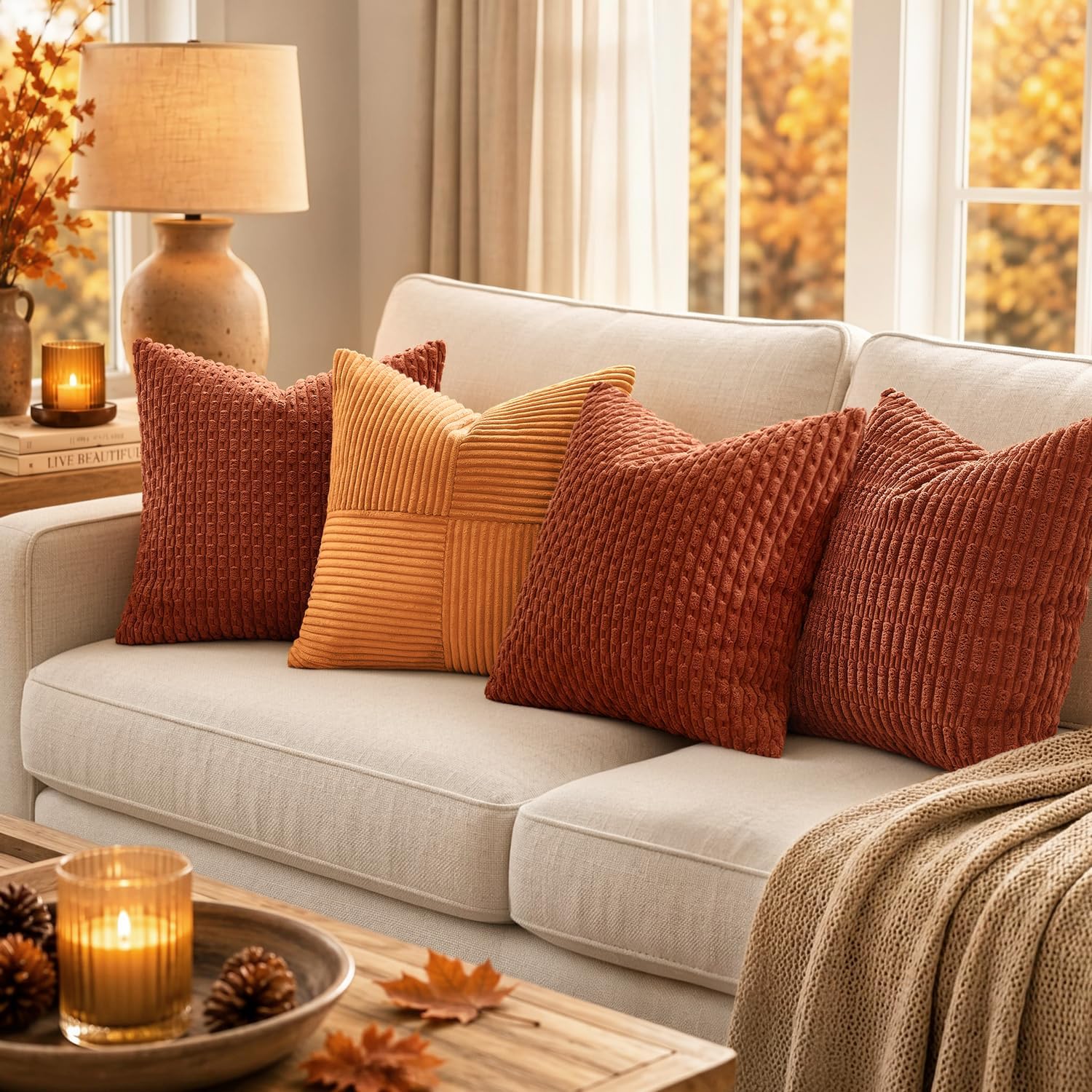 Rust Corduroy Fall Pillow Covers