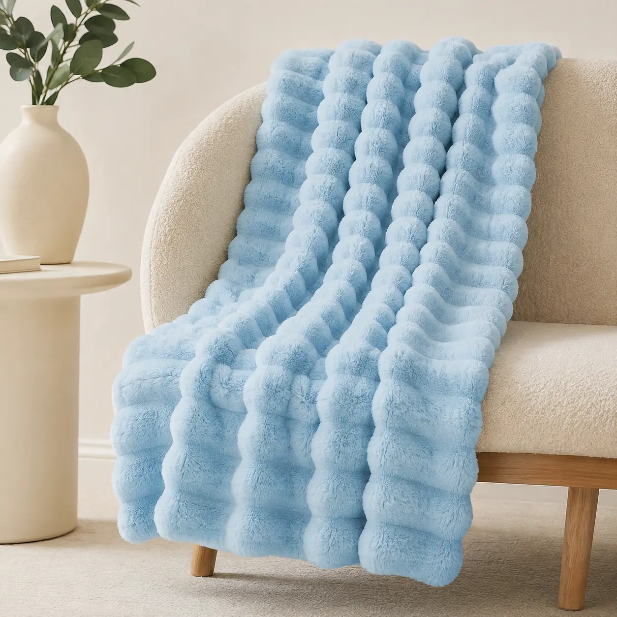 Bedsure Light Blue Checkered Throw Blanket