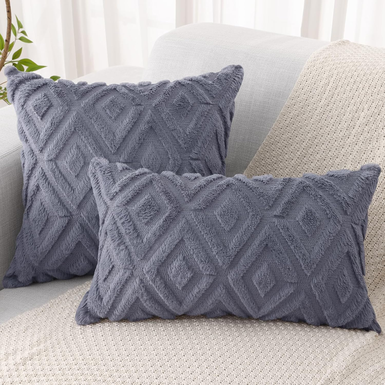 Blue-Gray Faux-Fur Pillow Covers
