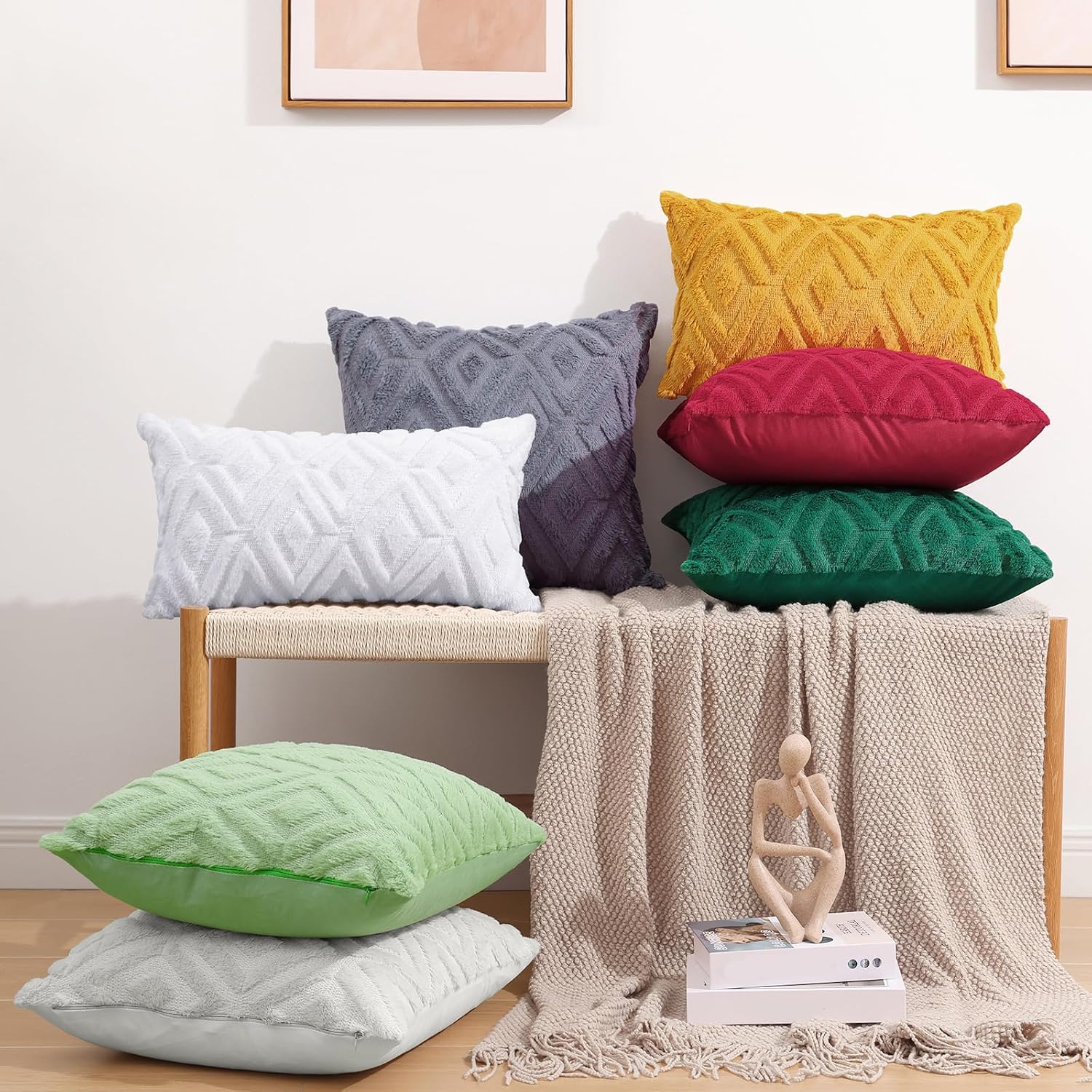 Blue-Gray Faux-Fur Pillow Covers