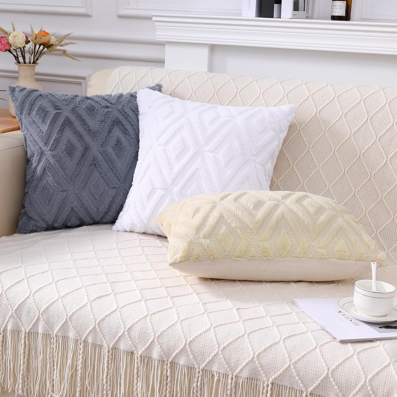 Blue-Gray Faux-Fur Pillow Covers