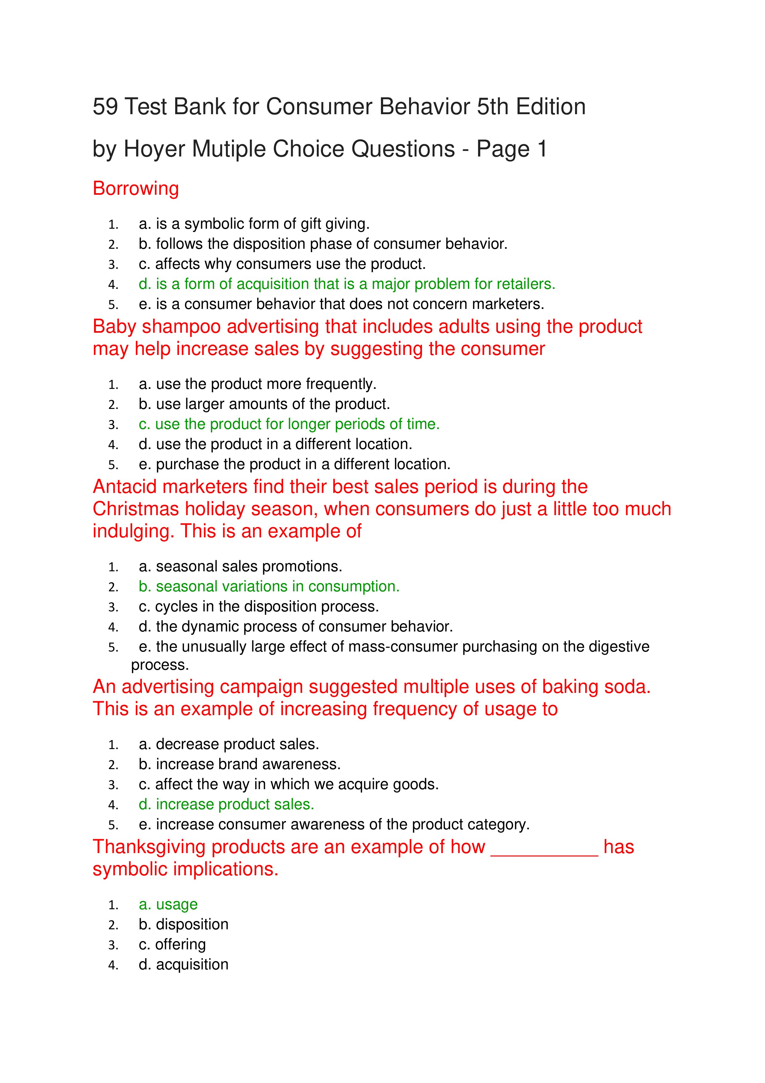 59 test bank for consumer behavior 5th edition