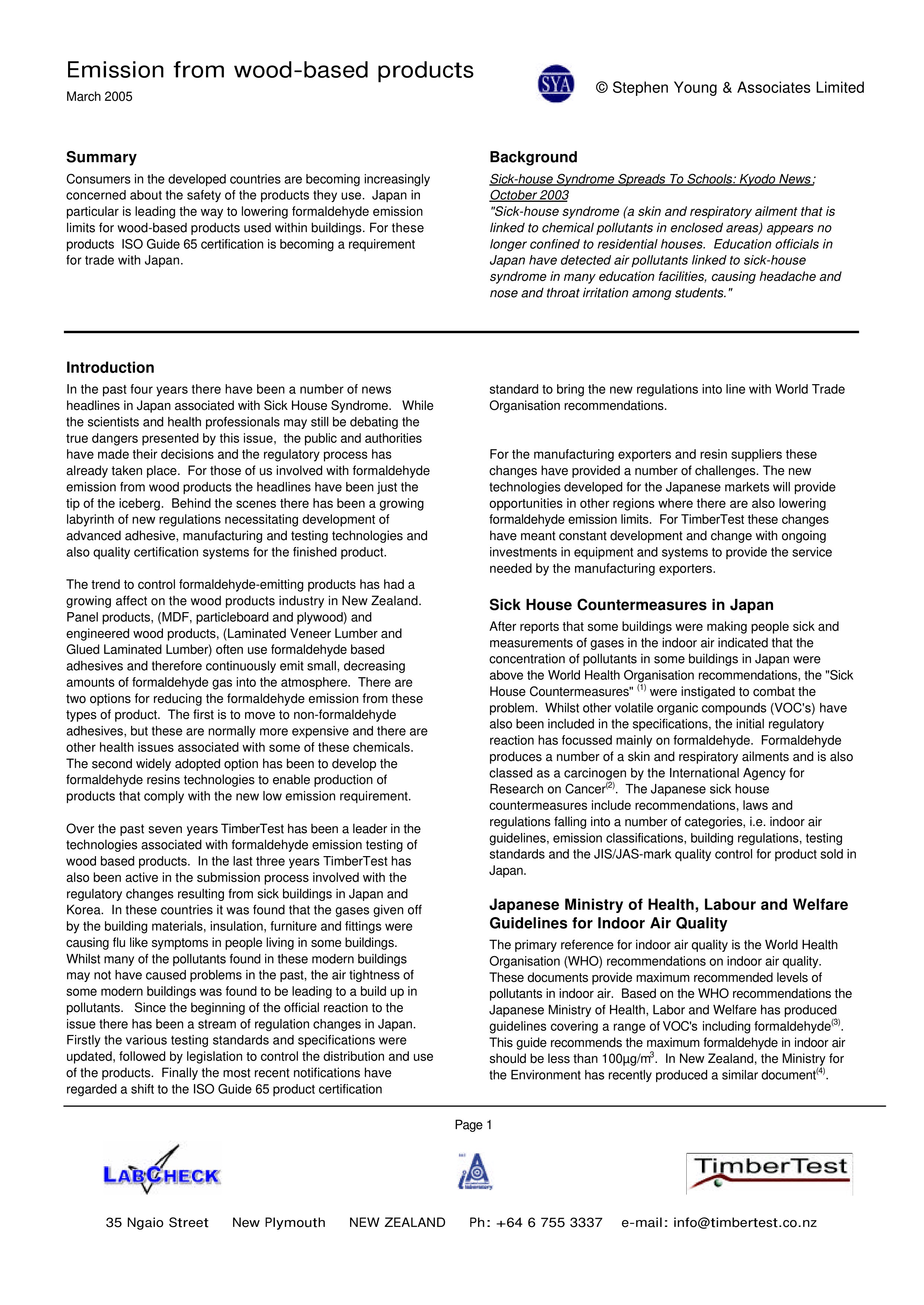 Emission from wood based products