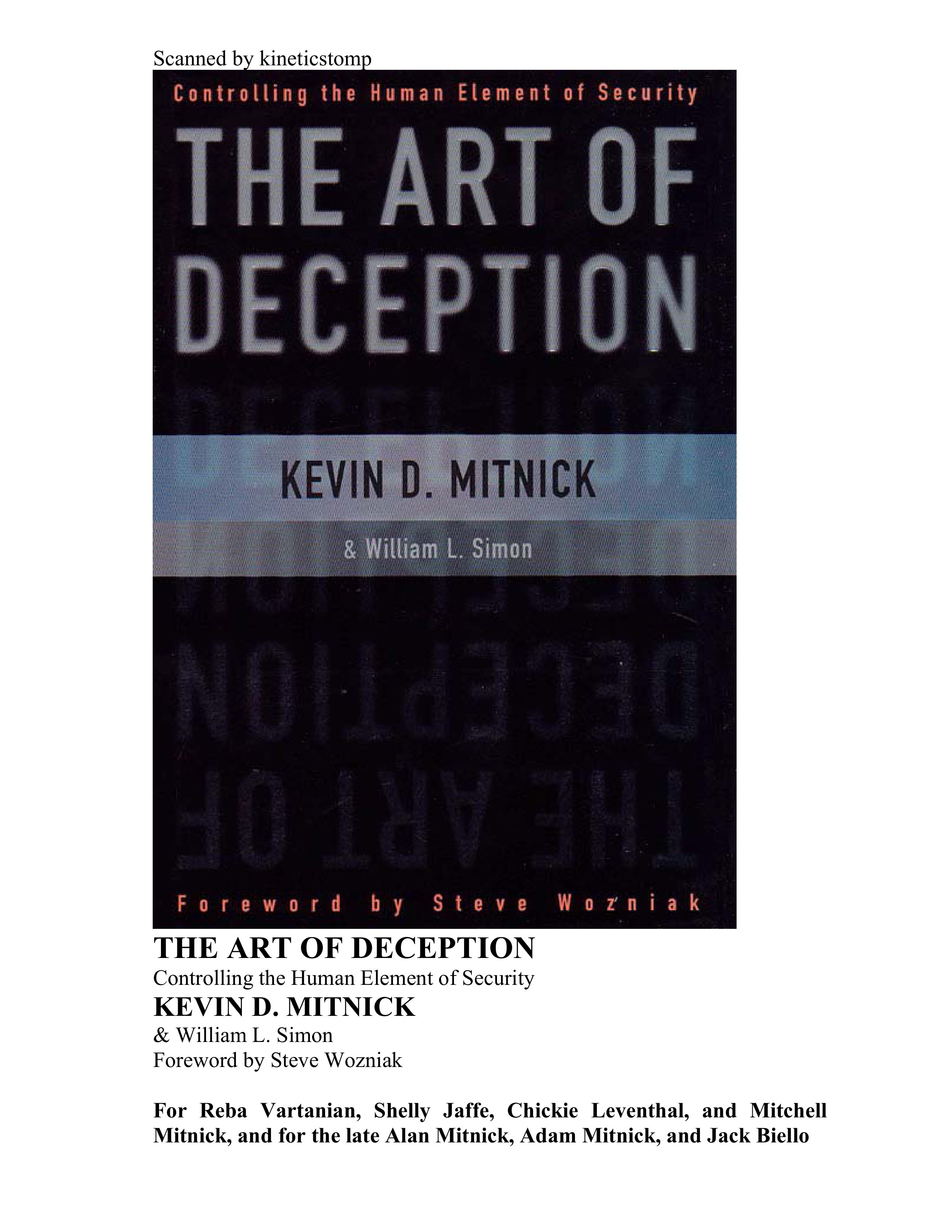 John wiley sons art of deception the controlling the human element of security 2002 0 471 23712 4