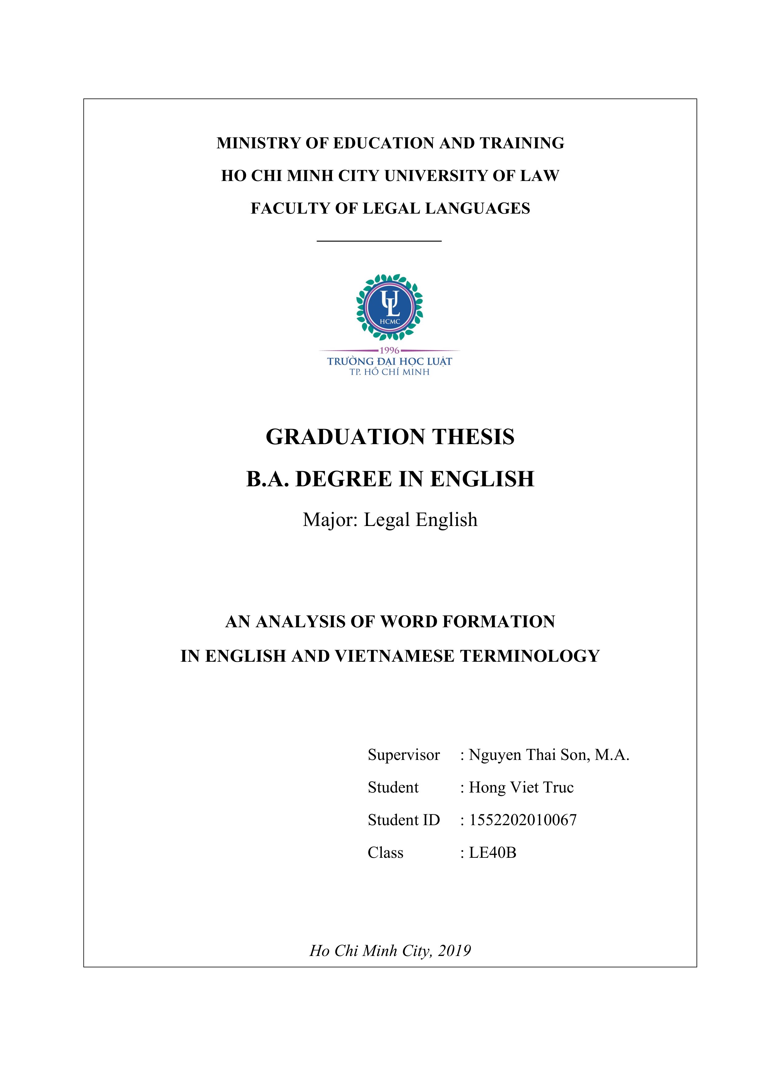 AN ANALYSIS OF WORD FORMATION IN ENGLISH AND VIETNAMESE TERMINOLOGY