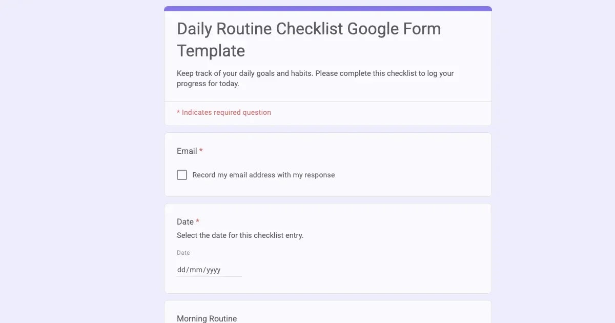 Daily Routine Checklist Google Form Template | Doc2Form