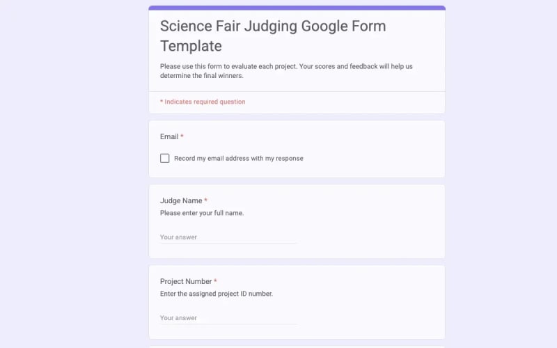 Preview of Science Fair Judging Google Form Template