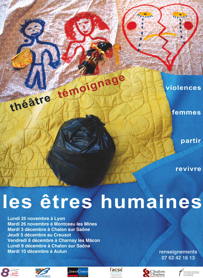 flyer de la tournée 2013, théâtre témoignage, violences, femmes, partir, revivre