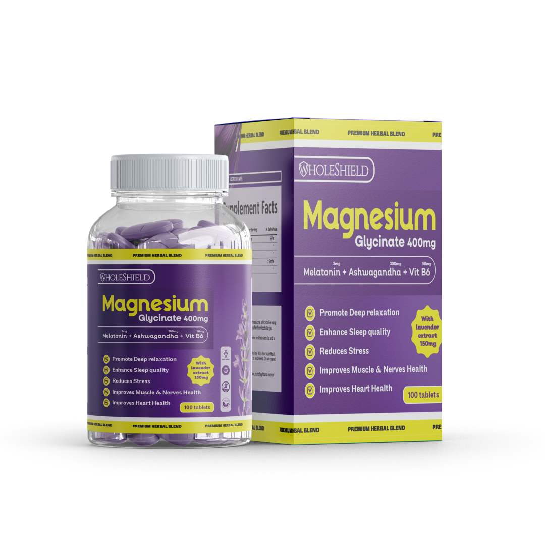 MAGNESIUM GLYCINATE 400mg + Ashwagandha 300mg + Melatonin 3mg + Vitamin B6 50mg + Lavender Extract 150mg