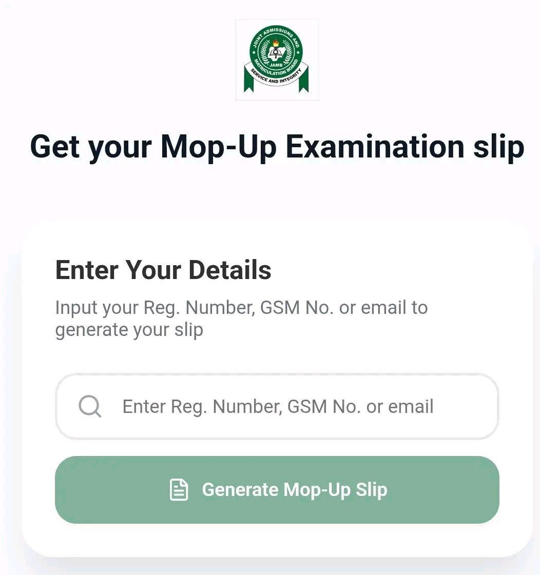 JAMB Activates 2026 Mop-Up UTME Slip Printing Portal