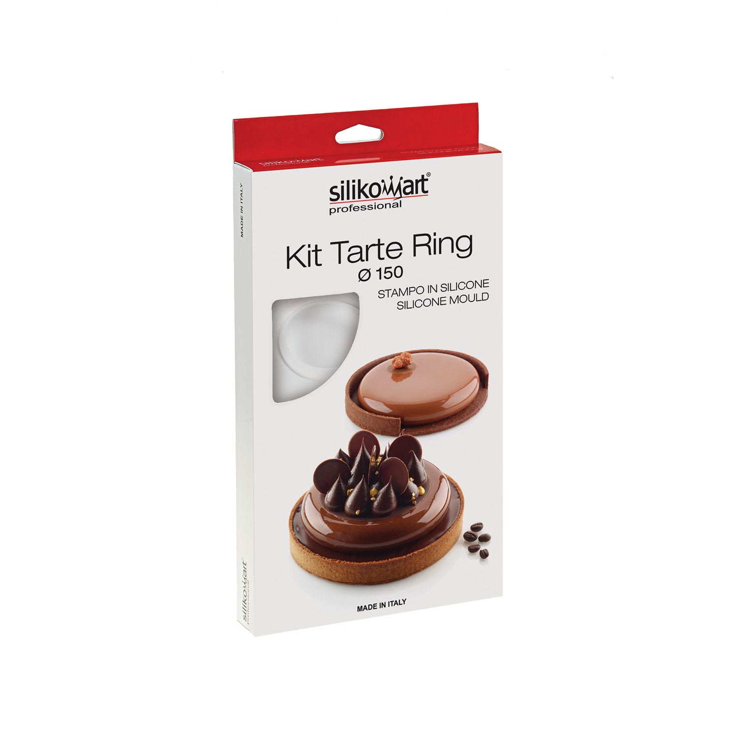 Silikomartkit Tarte Ring Silicone Mold with Heat-Resistant Plastic Ring (3.94 Dia x 0.78 H, 4 Cavities)