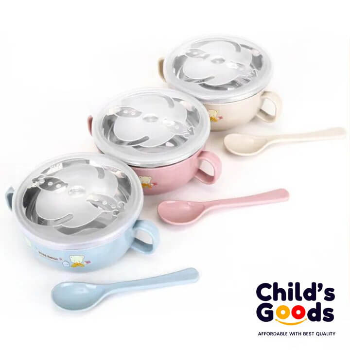 Baby Stainless Steel Hot Water Injection Bowl & Spoon
