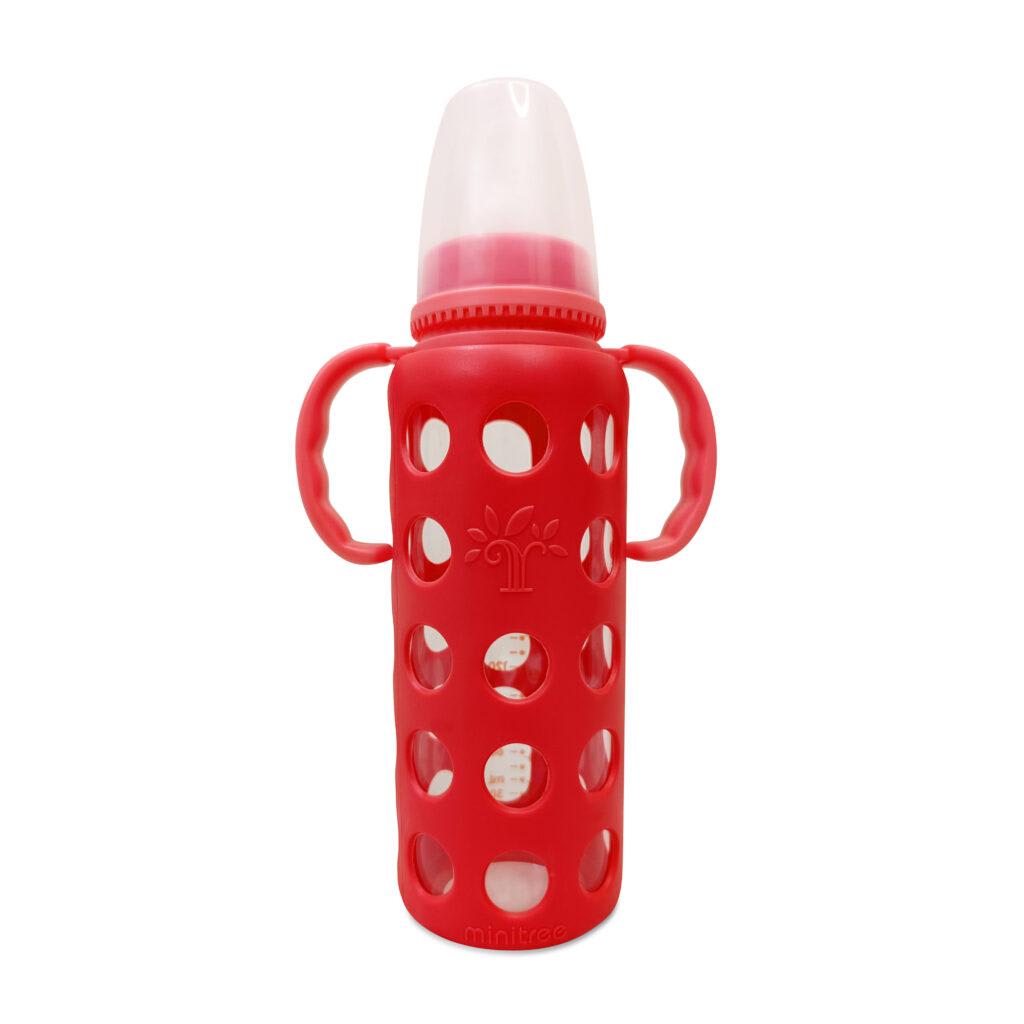 MiniTree Glass Baby Feeding Bottle with Cover - 240 ml - Image 4
