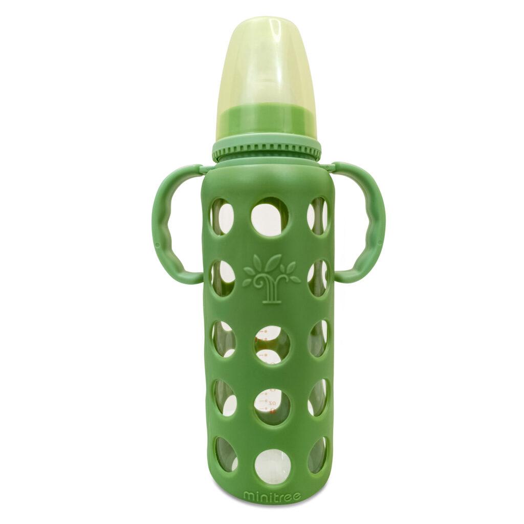 MiniTree Glass Baby Feeding Bottle with Cover - 240 ml - Image 2