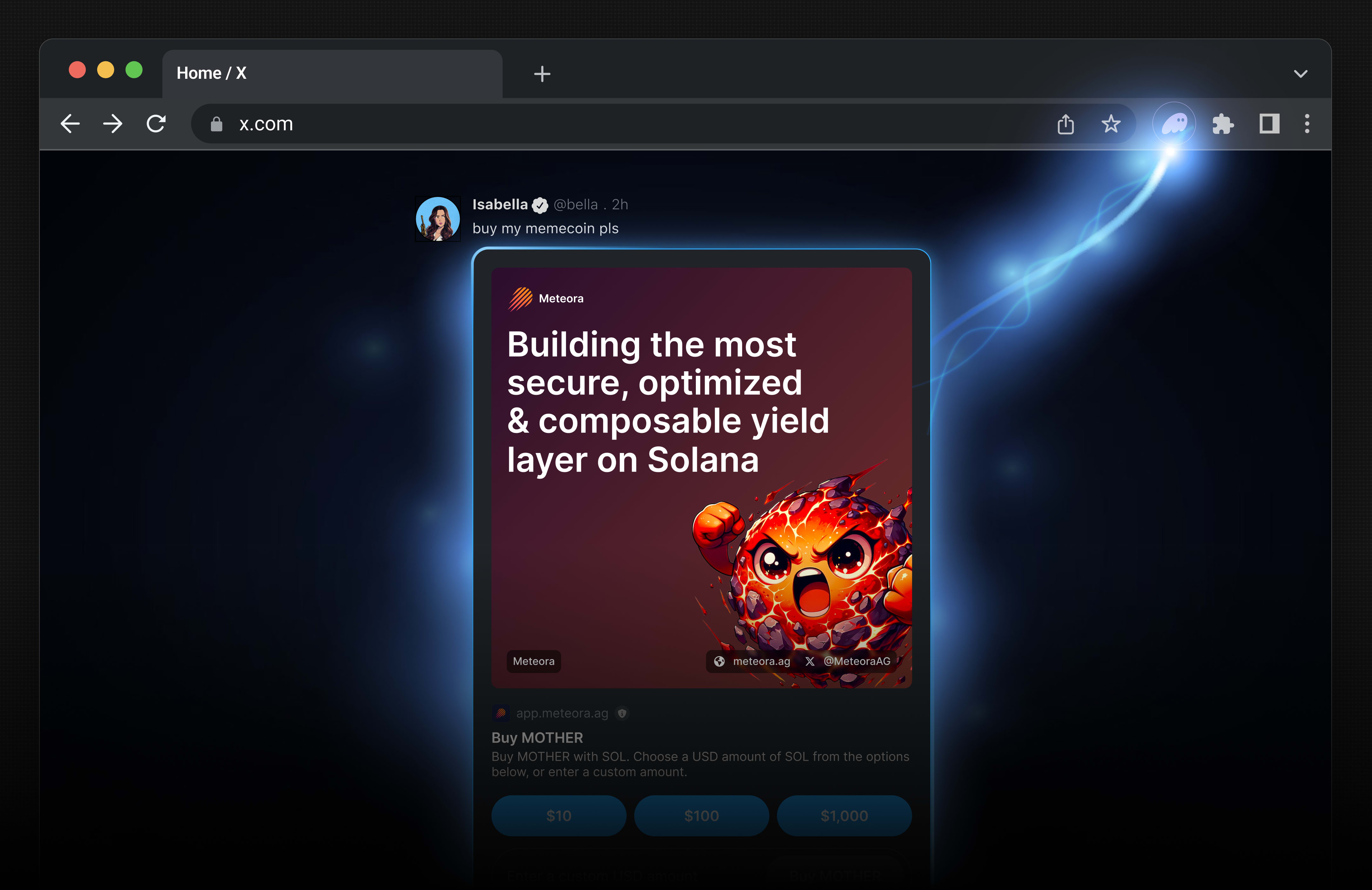 Chrome extension showing Blinks integration on Twitter