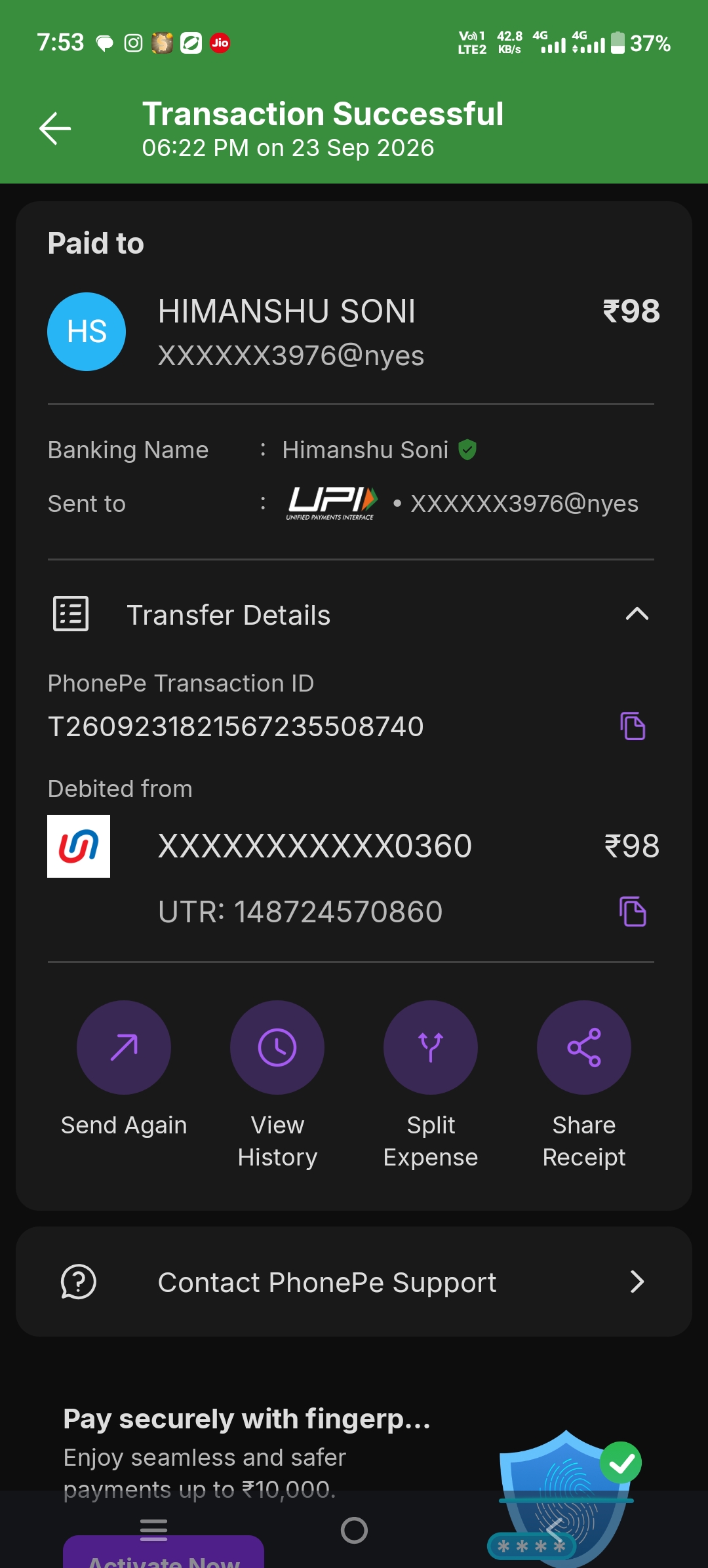 proof payment to scammer