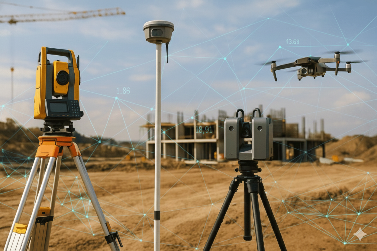 Surveying team at work in the field