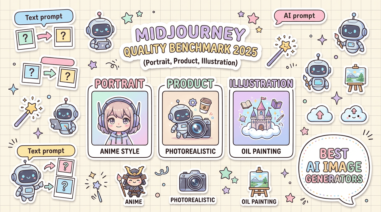 Midjourney Quality Benchmark 2025 (Portrait, Product, Illustration)
