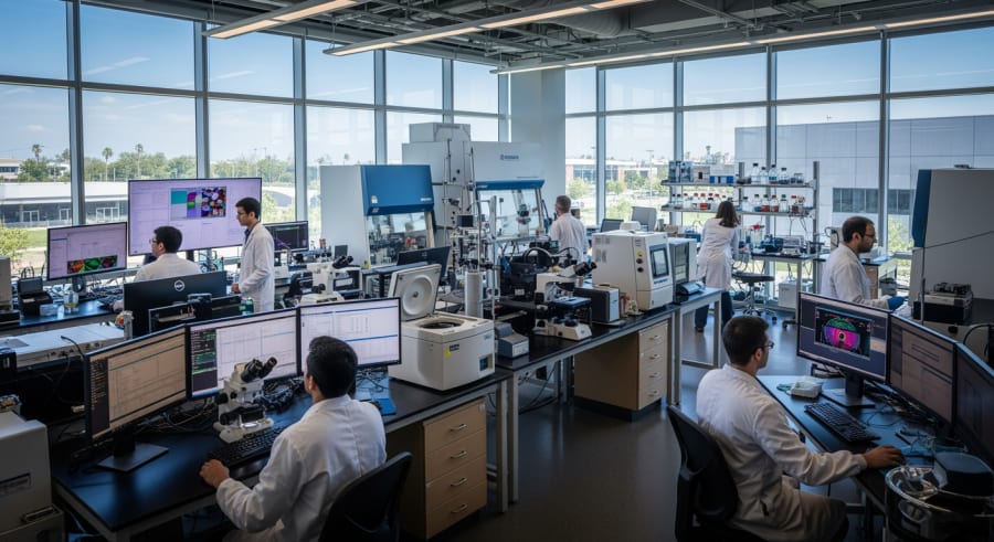 University of Houston research lab with high-tech equipment and researchers