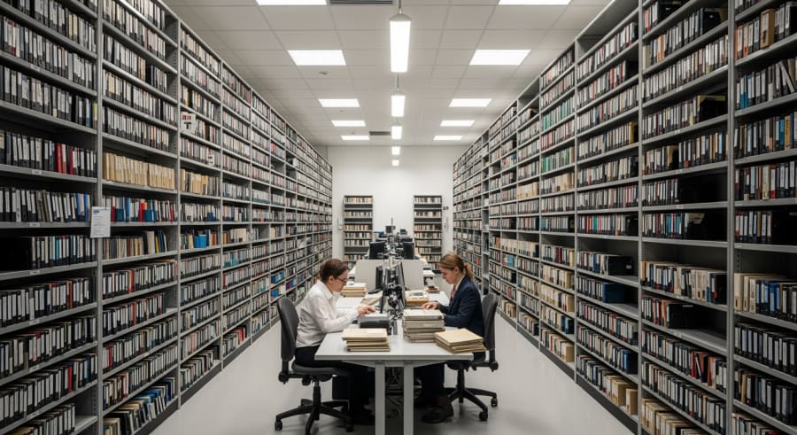 Archive room at Cambridge University Libraries with floppy disks