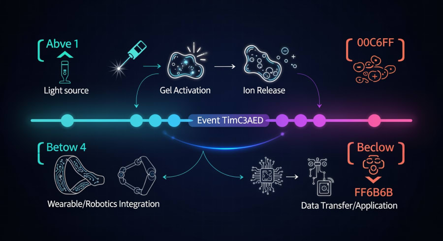 Process flow of light activation in gel for ionotronics