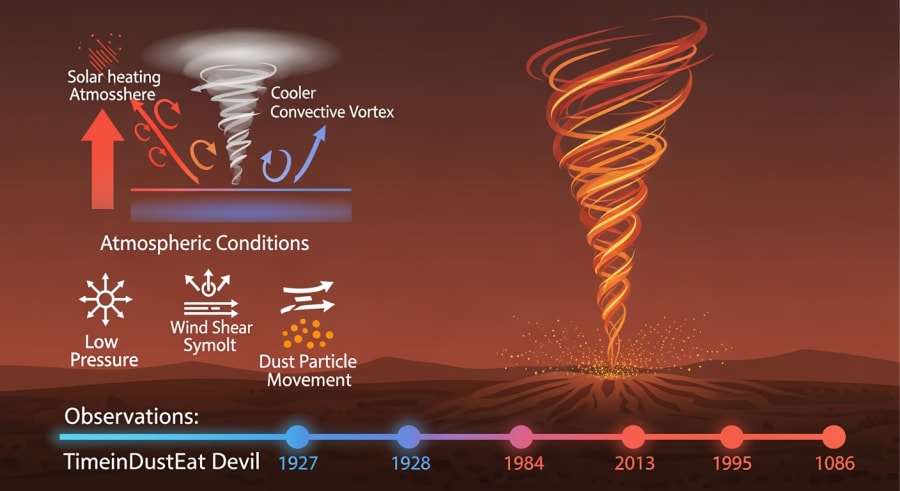 Diagram of Martian dust devil anatomy and formation conditions