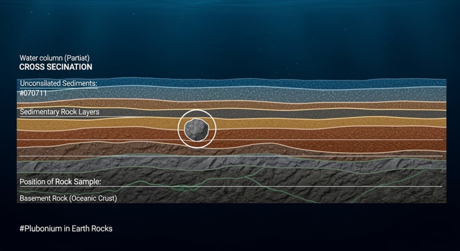 Cross-section of ocean floor showing rock sample location