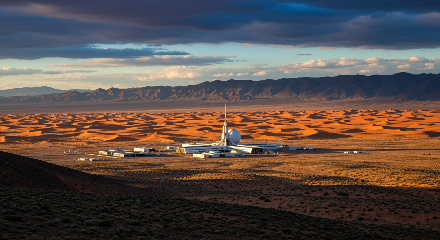 research facility in remote landscape highlighting scale and isolation