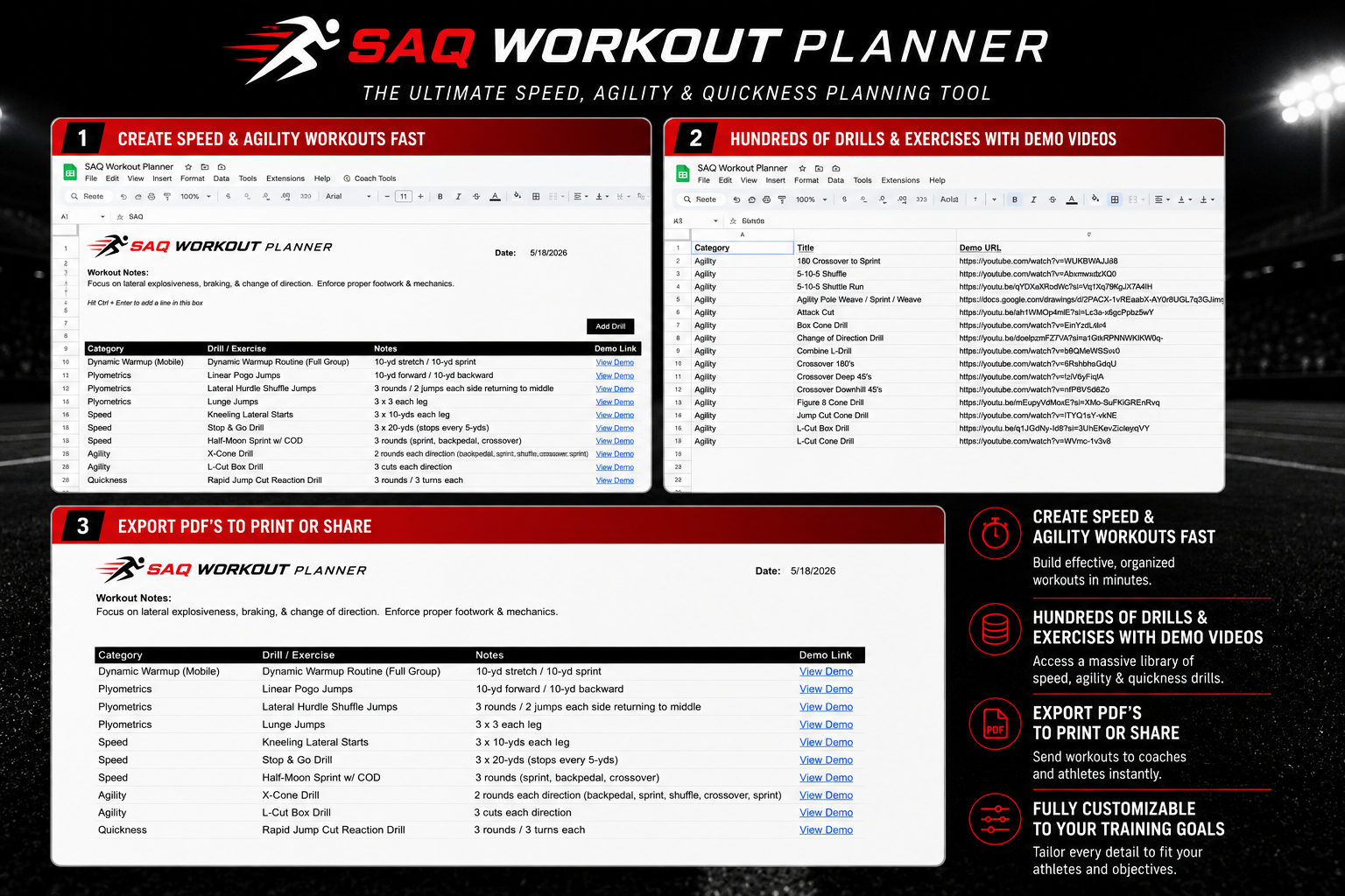 SAQ Workout Planner Screenshots