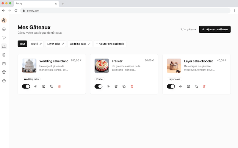 Catalogue de gâteaux en ligne - Boutique en ligne pour pâtissiers