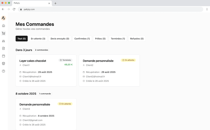 Interface de gestion des commandes en ligne - Logiciel gestion commandes pâtisserie