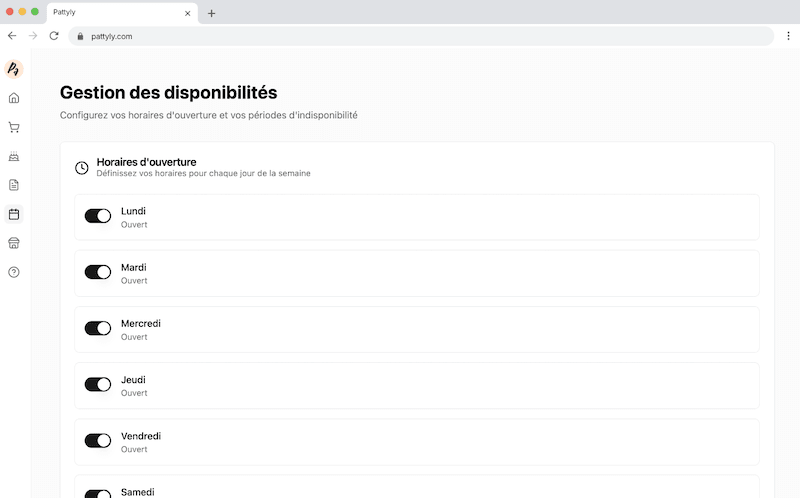 Interface de gestion des disponibilités