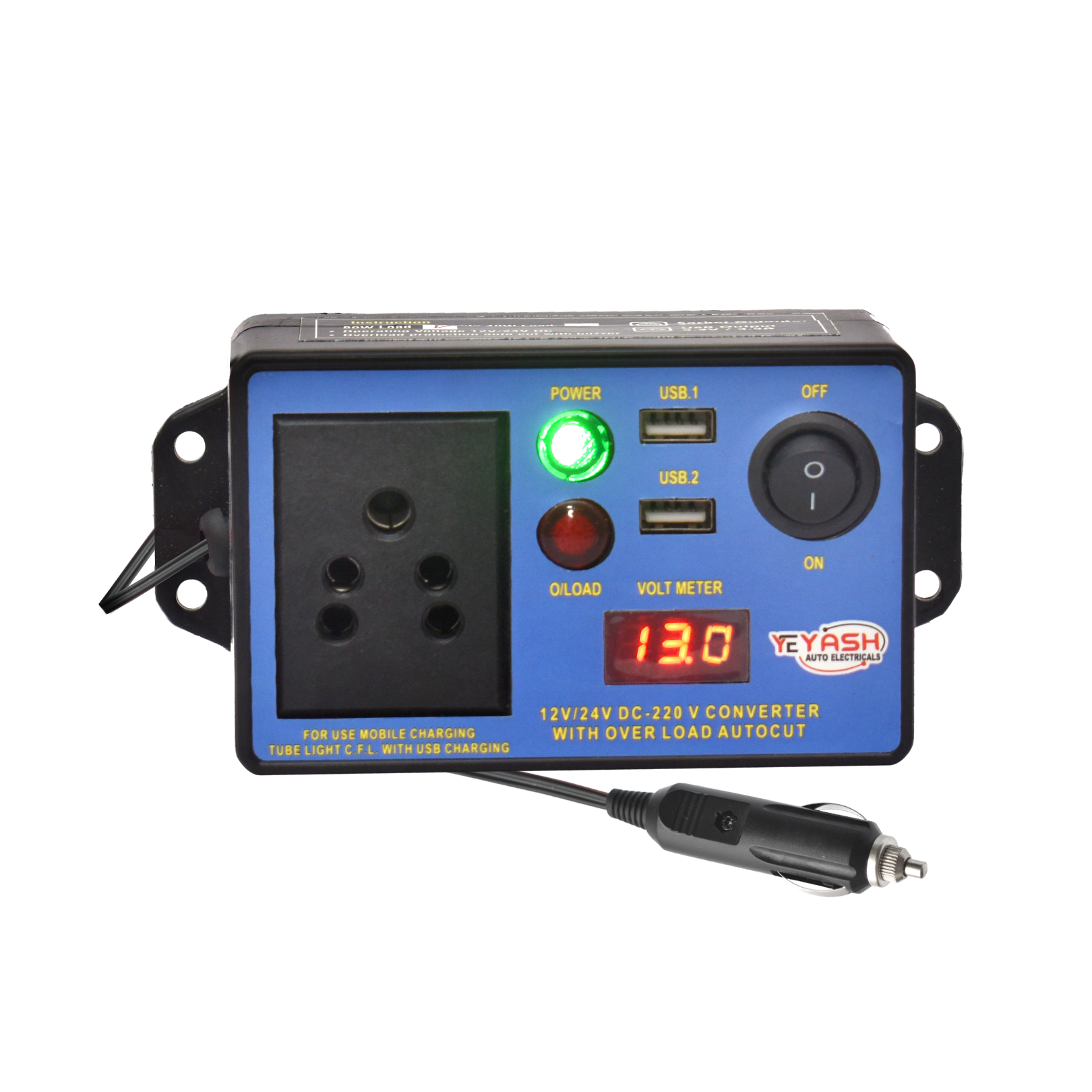  YASH AUTO ELECTRICALS DC to AC Small Converter with Voltmeter with CAR Adapter Car Laptop Charger