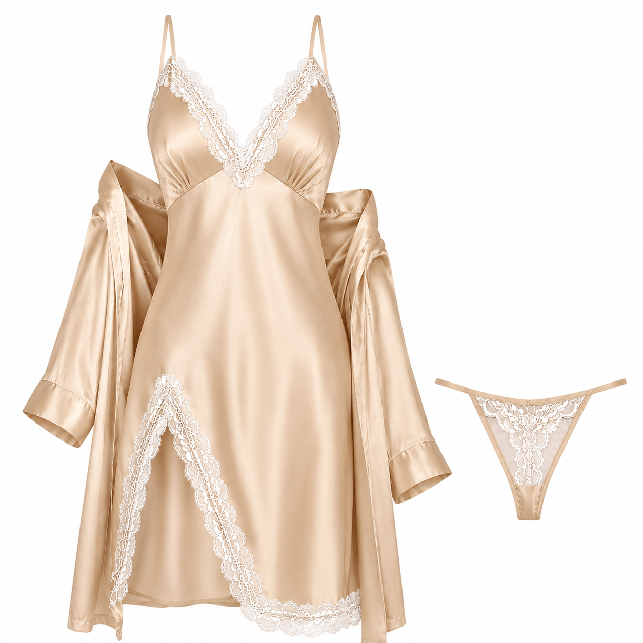 Silk 2 piece lingerie dress with robe thumbnail 4