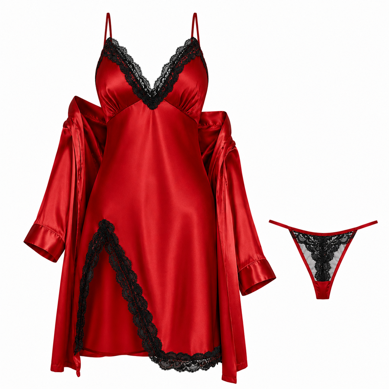 Silk 2 piece lingerie dress with robe thumbnail 2