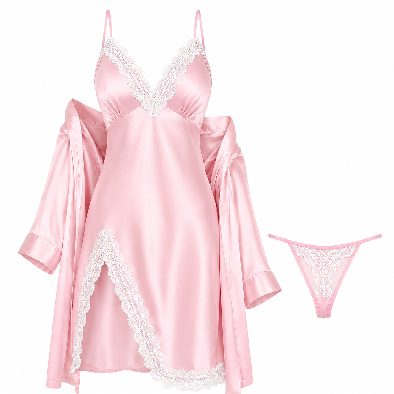 Silk 2 piece lingerie dress with robe thumbnail 3