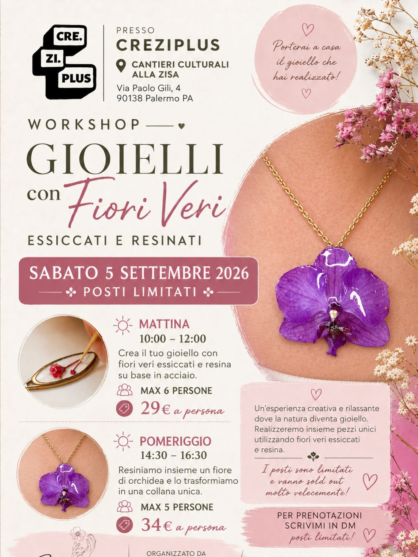 Workshop del pomeriggio - Collana con orchidea in resina — corsi — Cre.Zi. Plus