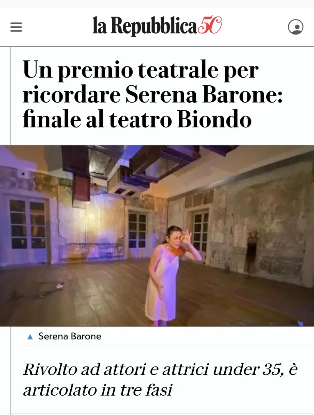Un premio teatrale per ricordare Serena Barone — teatro — TEATRO BIONDO