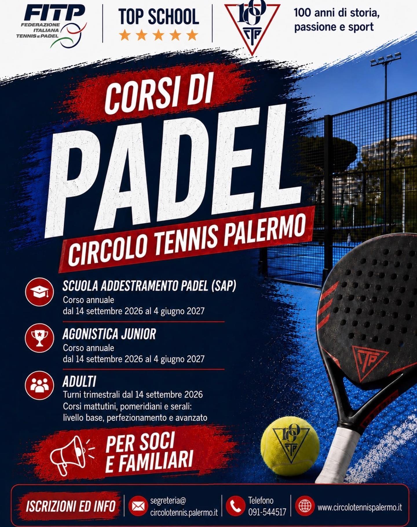 Corsi di Padel 2026-2027 per soci e familiari — sport — Circolo Tennis Palermo