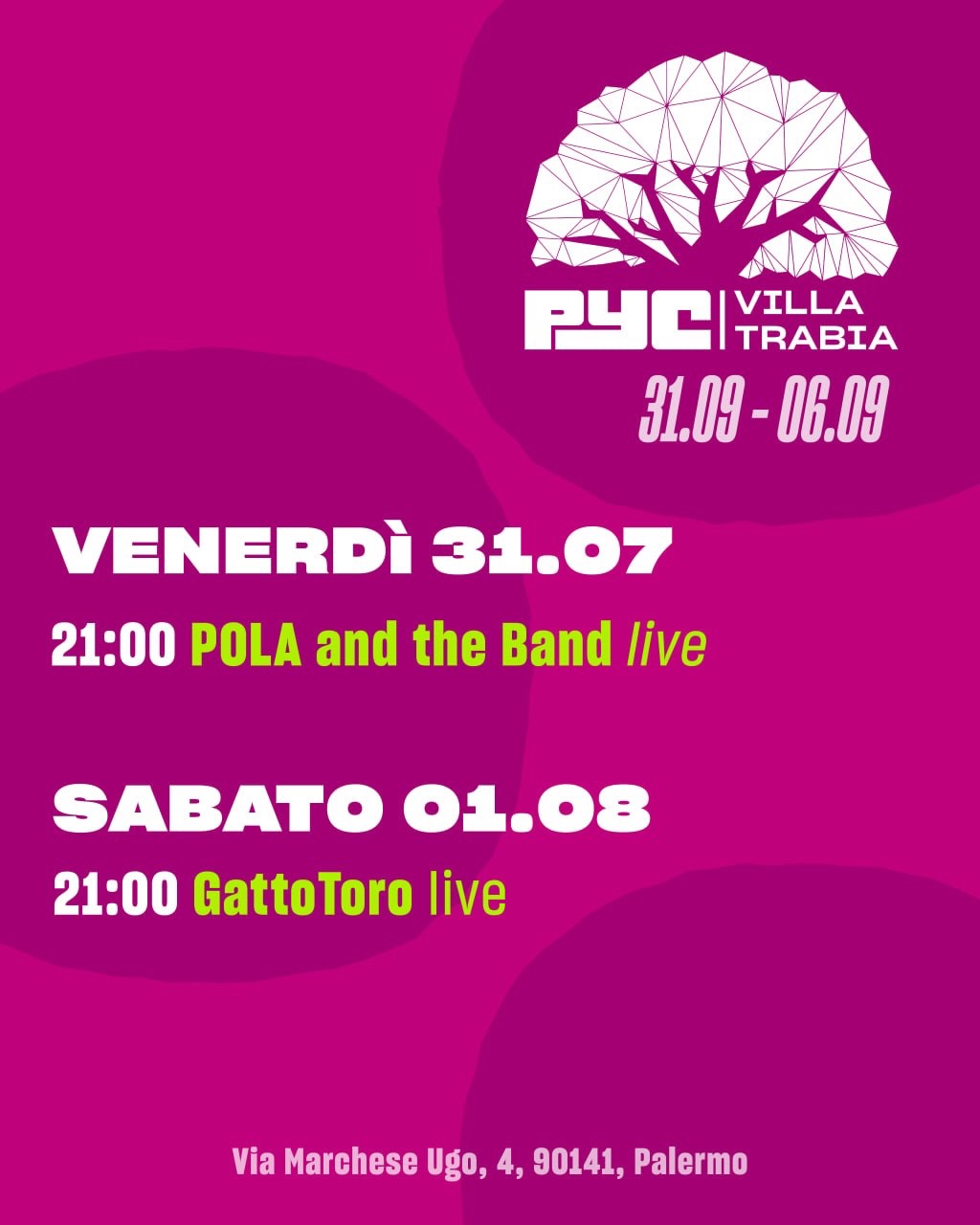 Programma PYC 31.08 – 06.09 — musica — PYC - VILLA TRABIA