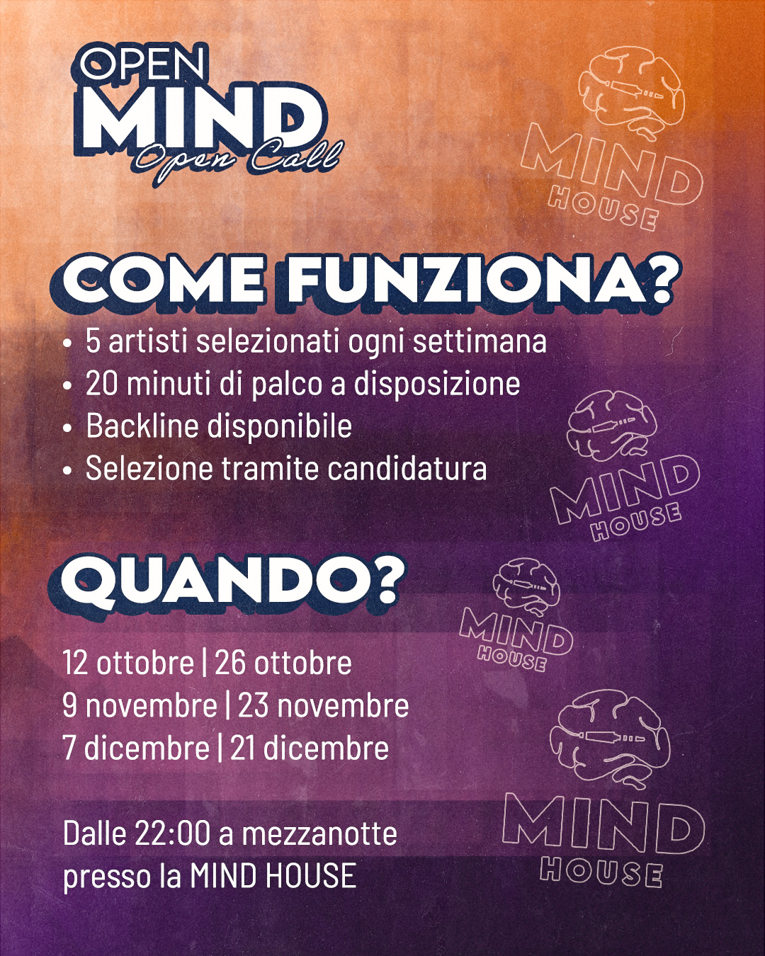 OPEN MIND 2026 Open Call per musicisti — musica — MIND HOUSE