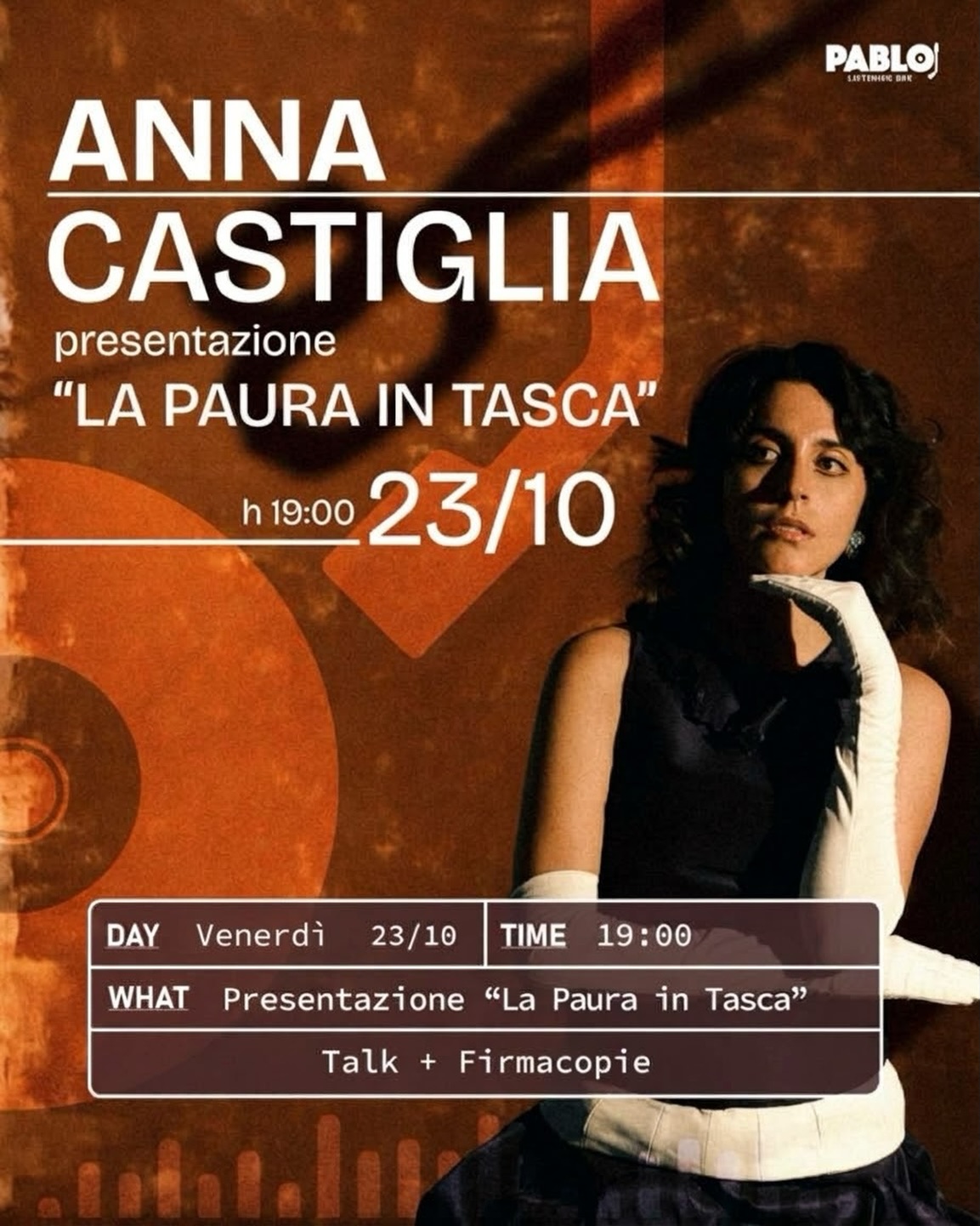 Presentazione "LA PAURA IN TASCA" di Anna Castiglia — musica — PABLO LISTENING BAR