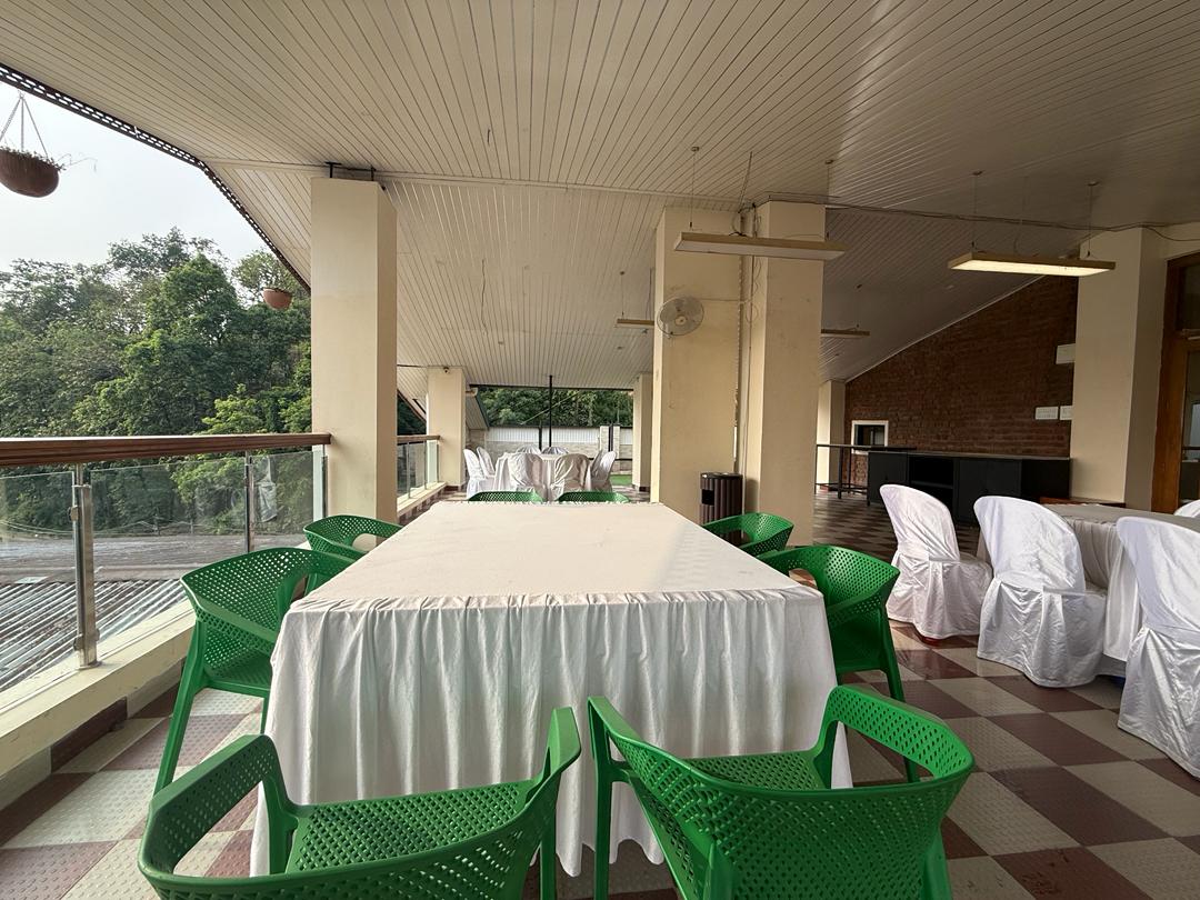 The restaurant — tables set, evening light