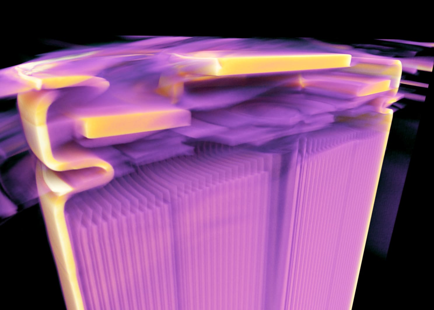 3D rendering of the battery. With damaged CT geometry (left) and Voxray-corrected CT geometry (right)