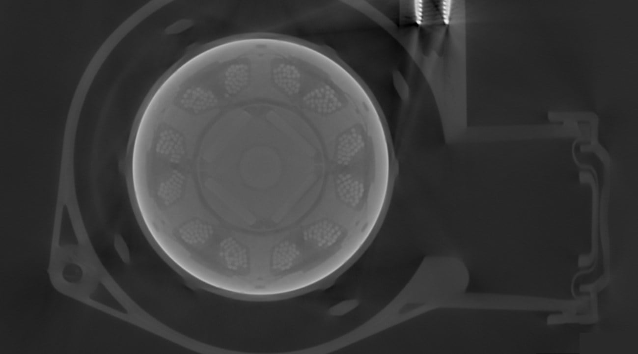 Oil separator motor reconstructed with FDK, with a bright rim, cupping and faint windings