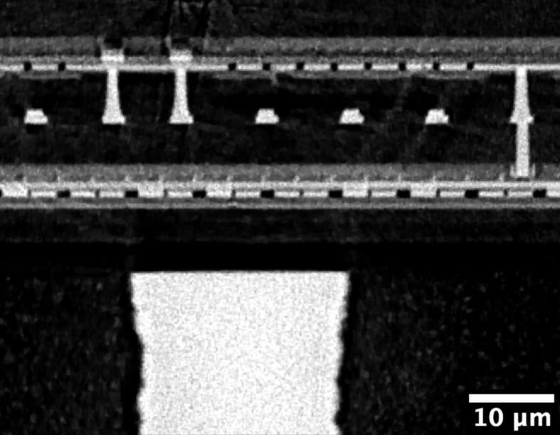 Vertical CT slice through hybrid bonding structures